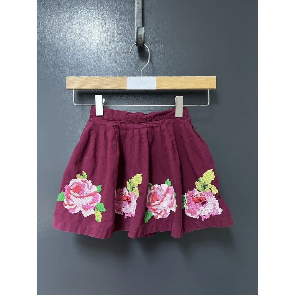 Mini Boden Sz 3-4Y Floral Maroon Purple Skirt Girls